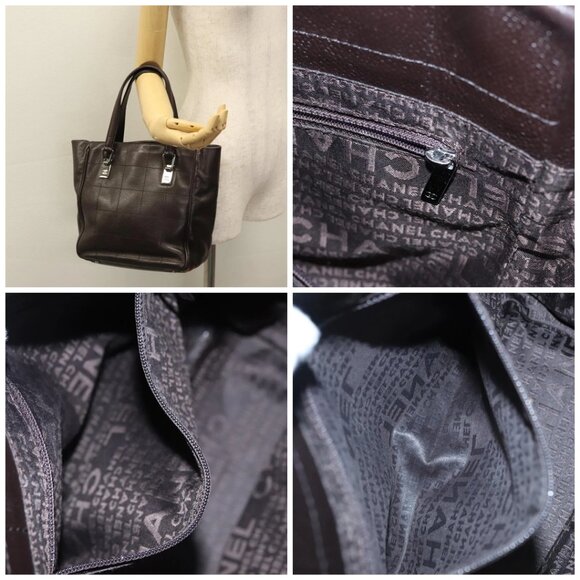 CHANEL Hand Bag Grained Calf Skin Dark Brown Silver CC - Picture 16 of 16